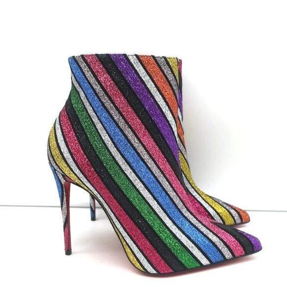 Christian Louboutin So Kate 100 Ankle Boots Multi Striped Glitter Size 37 NEW - Picture 2 of 10